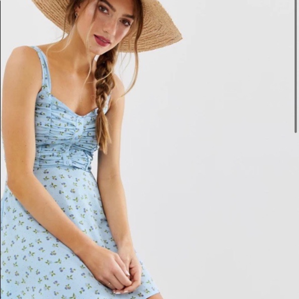 Ruched bust button through mini sundress in floral